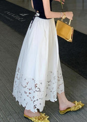 New White Hollow Out Elastic Waist Cotton Skirt Summer