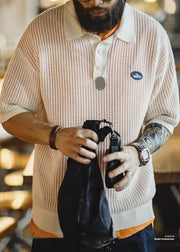 New White Hollow Out Knit Mens Polo Shirts Summer