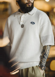 New White Hollow Out Knit Mens Polo Shirts Summer