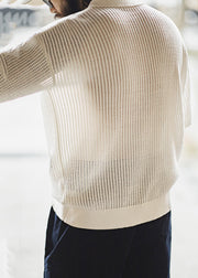 New White Hollow Out Knit Mens Polo Shirts Summer