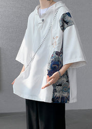 New White Hooded Patchwork Cotton Mens T Shirt Designer Summer