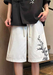 New White Lace Up Pockets Elastic Waist Denim Men Shorts