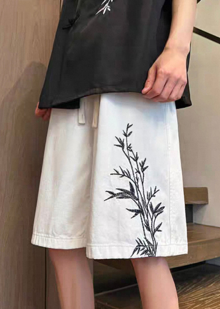 New White Lace Up Pockets Elastic Waist Denim Men Shorts