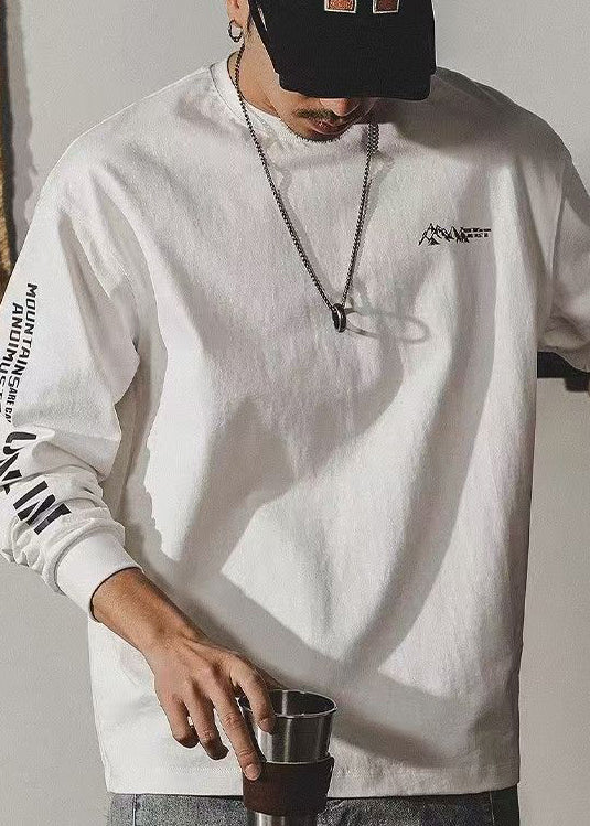 New White O Neck Letter Print Cotton Mens T Shirt Spring