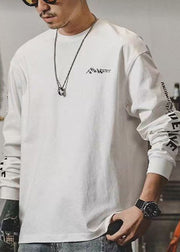 New White O Neck Letter Print Cotton Mens T Shirt Spring