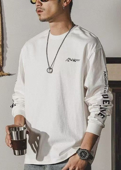 New White O Neck Letter Print Cotton Mens T Shirt Spring