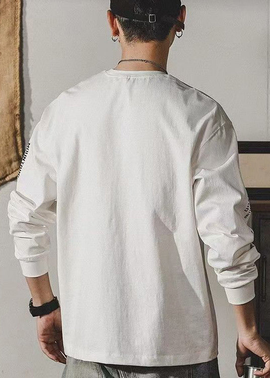 New White O Neck Letter Print Cotton Mens T Shirt Spring
