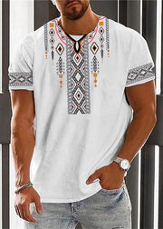 New White O Neck Print Cotton T Shirt Men Summer