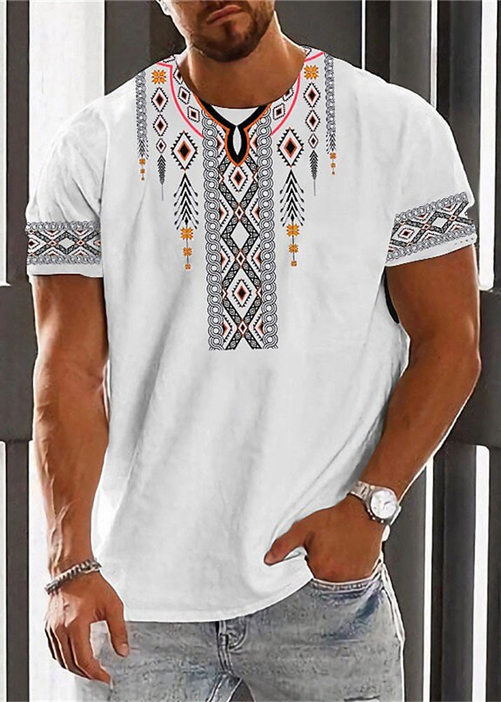 New White O Neck Print Cotton T Shirt Men Summer