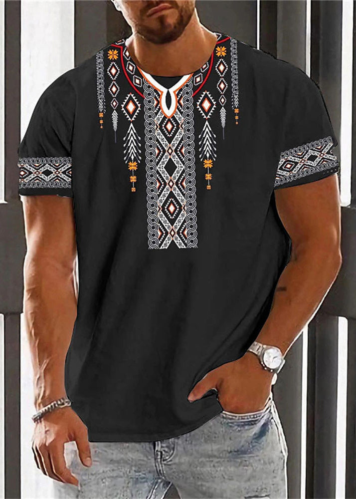 New White O Neck Print Cotton T Shirt Men Summer