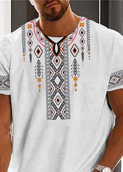 New White O Neck Print Cotton T Shirt Men Summer