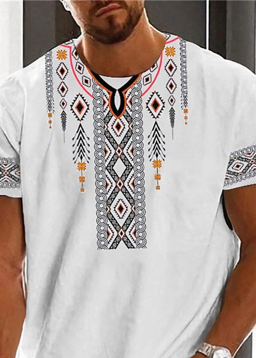 New White O Neck Print Cotton T Shirt Men Summer