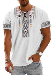 New White O Neck Print Cotton T Shirt Men Summer