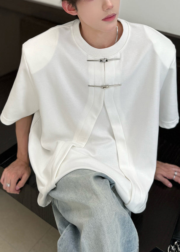 New White Oversized Side Open Cotton Men T Shirt Summer
