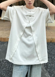 New White Oversized Side Open Cotton Men T Shirt Summer