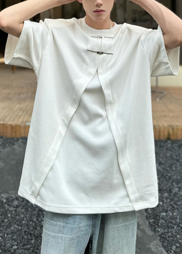 New White Oversized Side Open Cotton Men T Shirt Summer