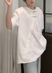 New White Oversized Side Open Cotton Men T Shirt Summer