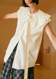 New White Peter Pan Collar Button Cotton Shirt Sleeveless