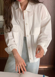 New White Peter Pan Collar Pockets Cotton Coat Fall