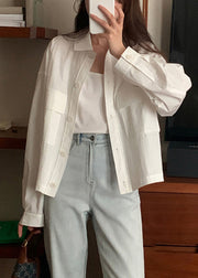 New White Peter Pan Collar Pockets Cotton Coat Fall