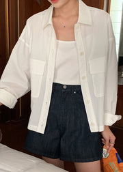 New White Peter Pan Collar Pockets Cotton Coat Fall