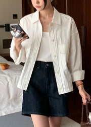 New White Peter Pan Collar Pockets Cotton Coat Fall