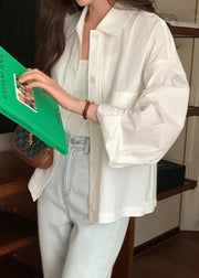New White Peter Pan Collar Pockets Cotton Coat Fall