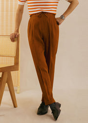 New White Pockets Elastic Waist Linen Mens Straight Pants Summer