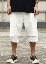 New White Pockets False Two Pieces Cotton Men Shorts Summer