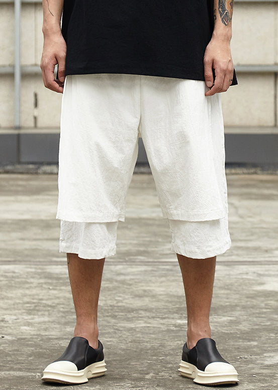 New White Pockets False Two Pieces Cotton Men Shorts Summer