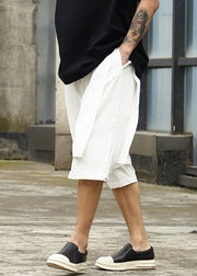 New White Pockets False Two Pieces Cotton Men Shorts Summer