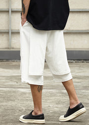 New White Pockets False Two Pieces Cotton Men Shorts Summer