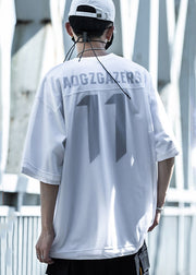 New White Print Hollow Out Tulle Fake Two Piece T Shirts For Men Summer