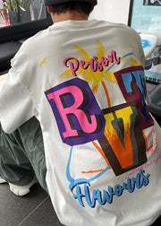 New White Print Oversized Cotton Men T Shirt Summer