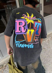 New White Print Oversized Cotton Men T Shirt Summer