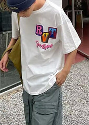 New White Print Oversized Cotton Men T Shirt Summer