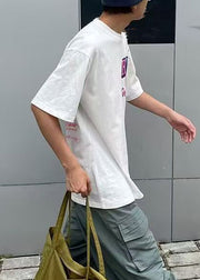 New White Print Oversized Cotton Men T Shirt Summer
