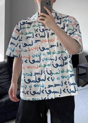 New White Print Pockets Cotton Shirts Mens Summer