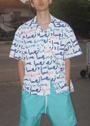 New White Print Pockets Cotton Shirts Mens Summer