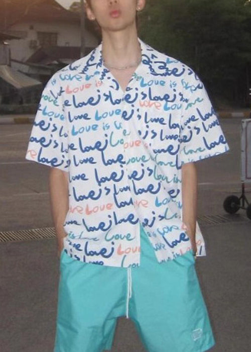 New White Print Pockets Cotton Shirts Mens Summer