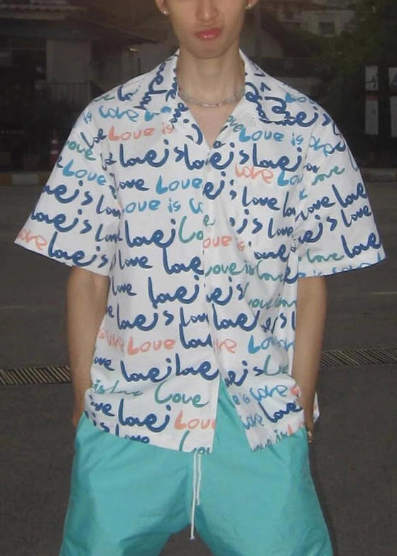 New White Print Pockets Cotton Shirts Mens Summer