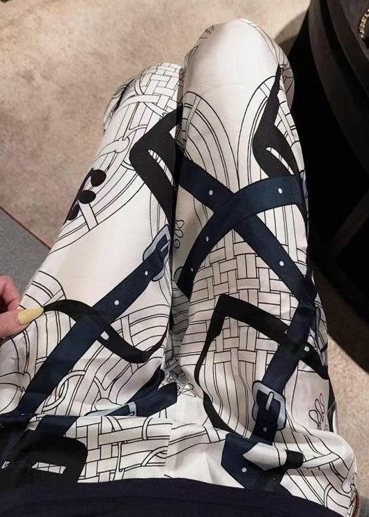 New White Print Thin High Waist Silk Pants Summer