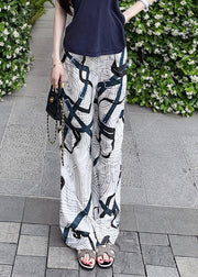 New White Print Thin High Waist Silk Pants Summer