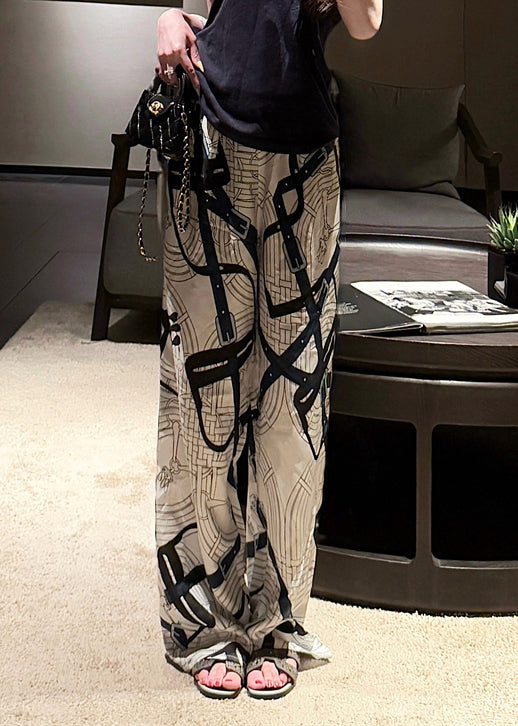 New White Print Thin High Waist Silk Pants Summer