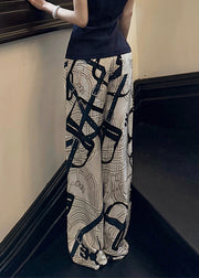 New White Print Thin High Waist Silk Pants Summer