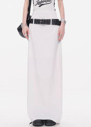 New White Sashes Back Side Open Cotton Skirt Summer