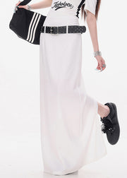 New White Sashes Back Side Open Cotton Skirt Summer