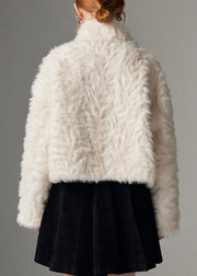 New White Stand Collar Leather Zippered Cinched And Fur Coats Winte