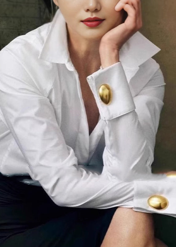 New White Stand Collar Solid Shirt Spring
