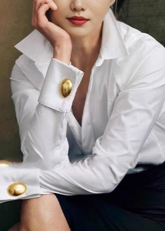 New White Stand Collar Solid Shirt Spring